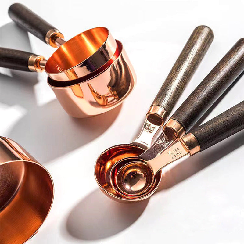 8-Piece Stainless Steel Measuring Cups & Spoons Set with Oak Handles 4