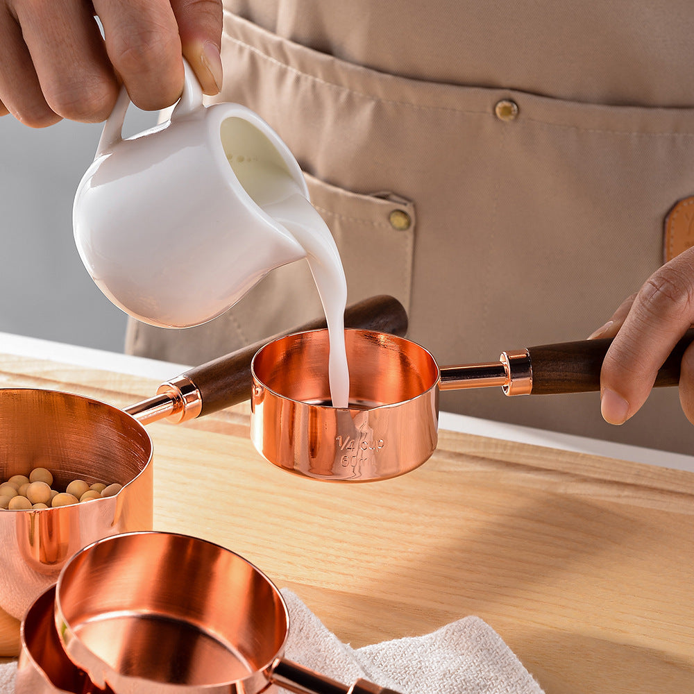 8-Piece Stainless Steel Measuring Cups & Spoons Set with Oak Handles 6