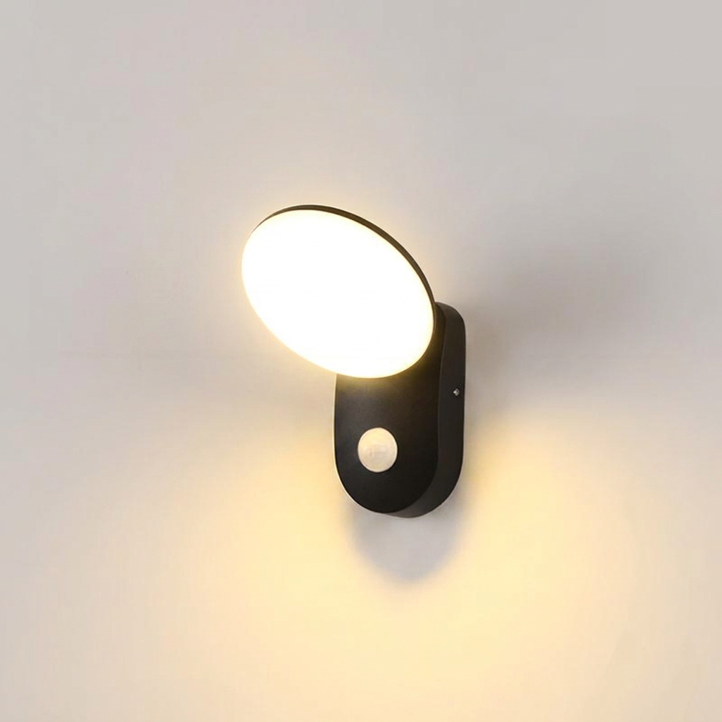 Wall-mounted outdoor light fixture on a gray background