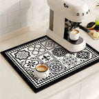 Absorbent Kitchen Mat - Non-Slip Retro Tile Design for Safety 1