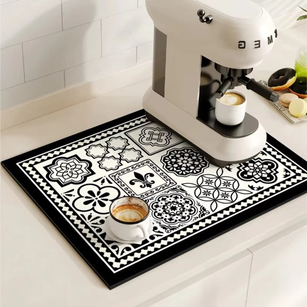 Absorbent Kitchen Mat - Non-Slip Retro Tile Design for Safety 1
