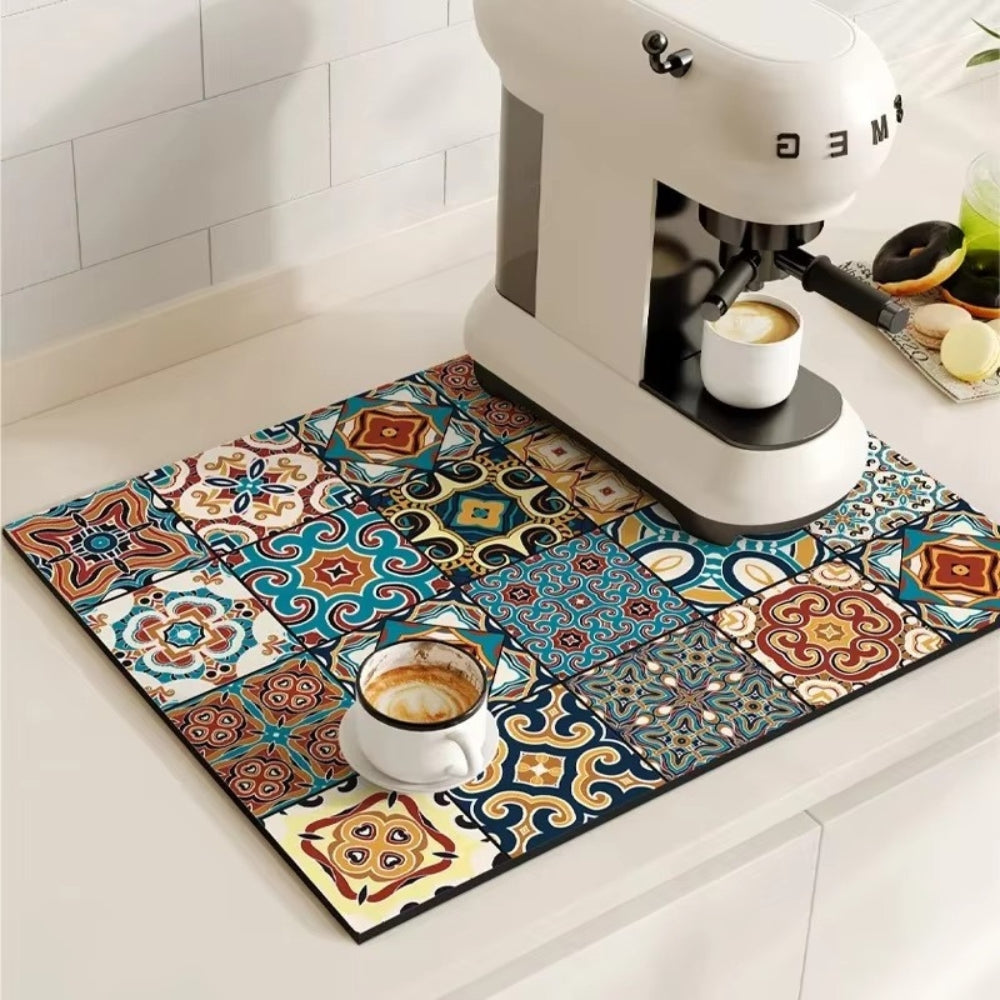 Absorbent Kitchen Mat - Non-Slip Retro Tile Design for Safety 6