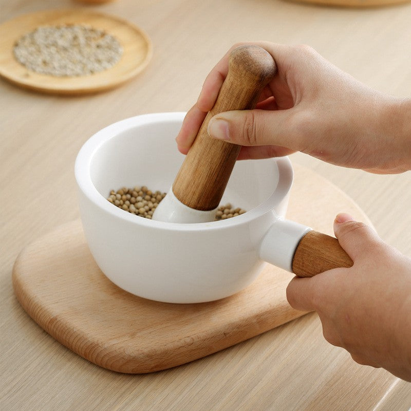 Acacia Wood and Ceramic Mortar and Pestle for Herb Grinding – 8.1 Manual Grinding Tool for Spices and Garlic 1
