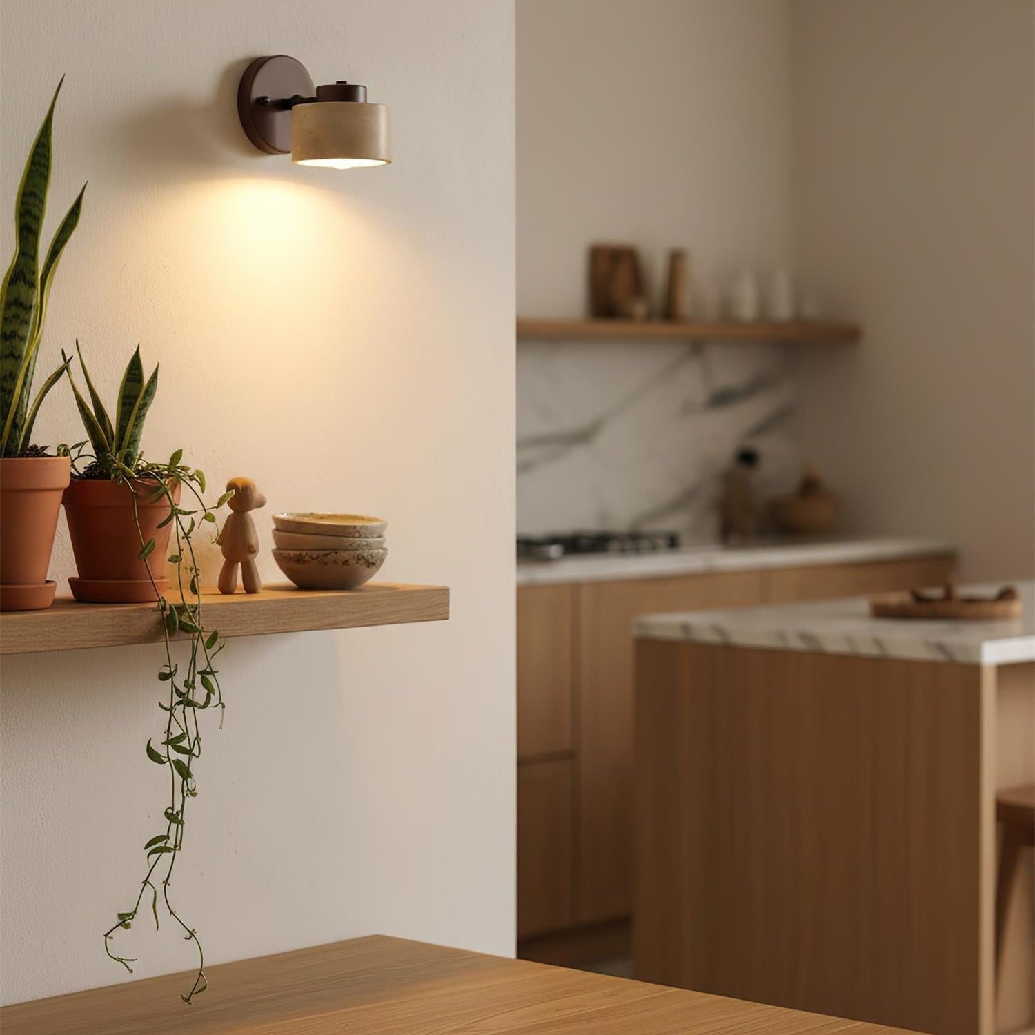 Adjustable Wall Sconce - Natural Travertine & Wood Design 8