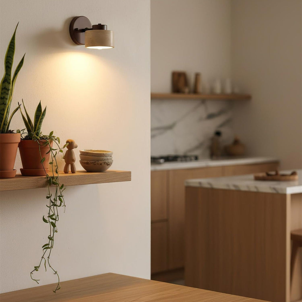 Adjustable Wall Sconce - Natural Travertine & Wood Design 8