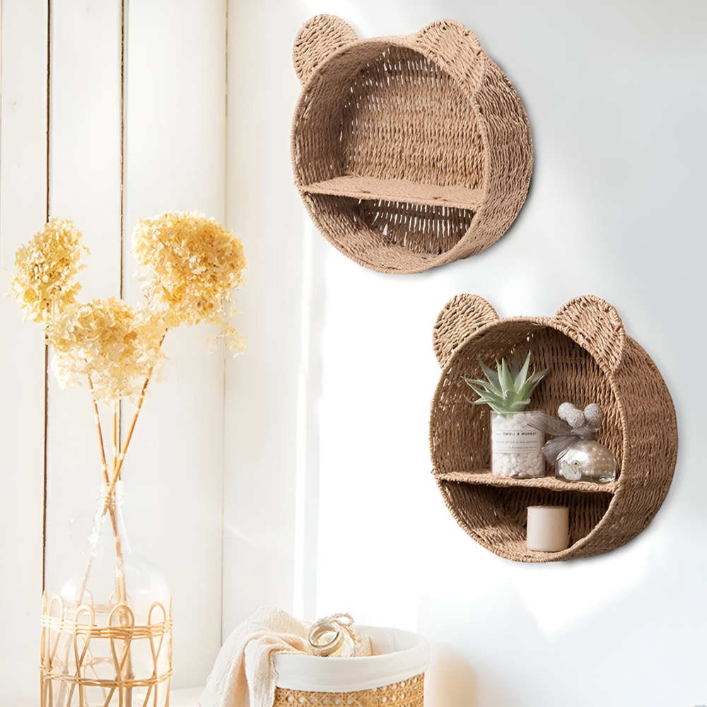 Animal-Shaped Wall Shelf - Lightweight Natural Rattan Decor & Storage 2