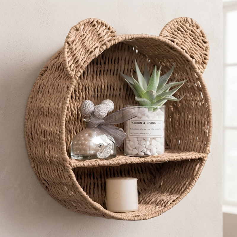 Animal Shaped Wall Shelf Natural Rattan Wall Mounted 01
