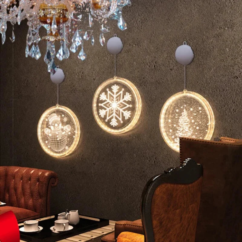 Art Deco LED Wall Sconce with Festive Santa, Bell, Deer, and Snow Designs – Battery Powered Wall Lights for Dining Room 7