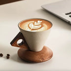 Espresso Cup Set Ceramic 180ml 250ml Wooden Handles 8
