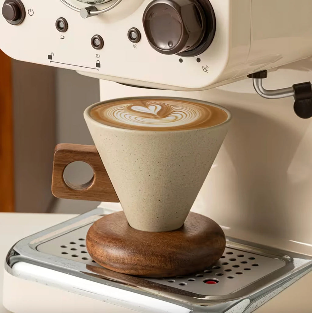 Espresso Cup Set Ceramic 180ml 250ml Wooden Handles 4