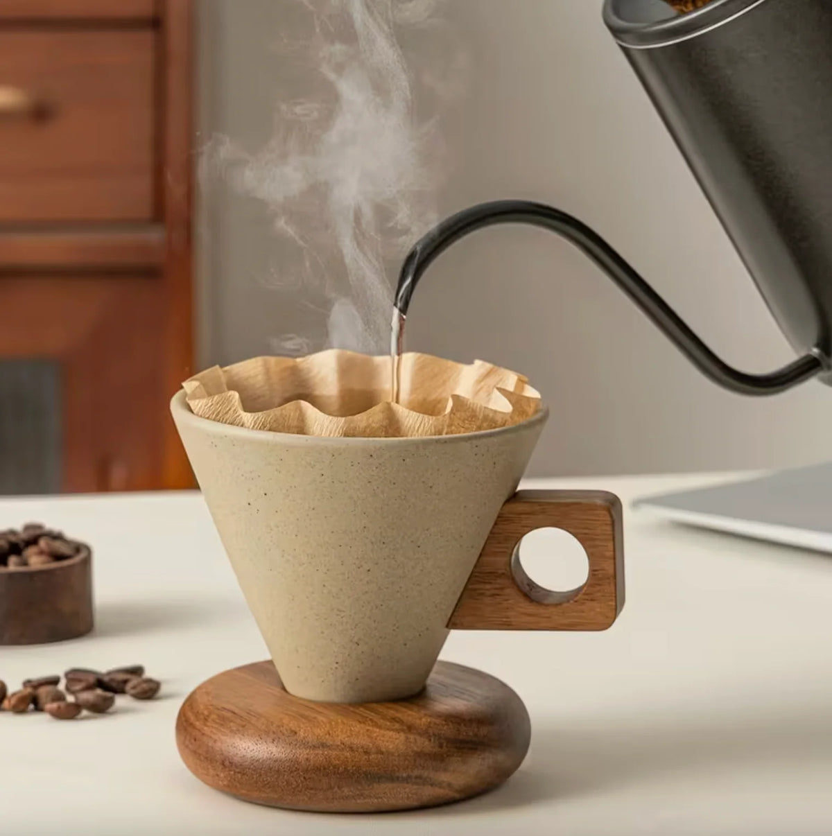 Espresso Cup Set Ceramic 180ml 250ml Wooden Handles 3