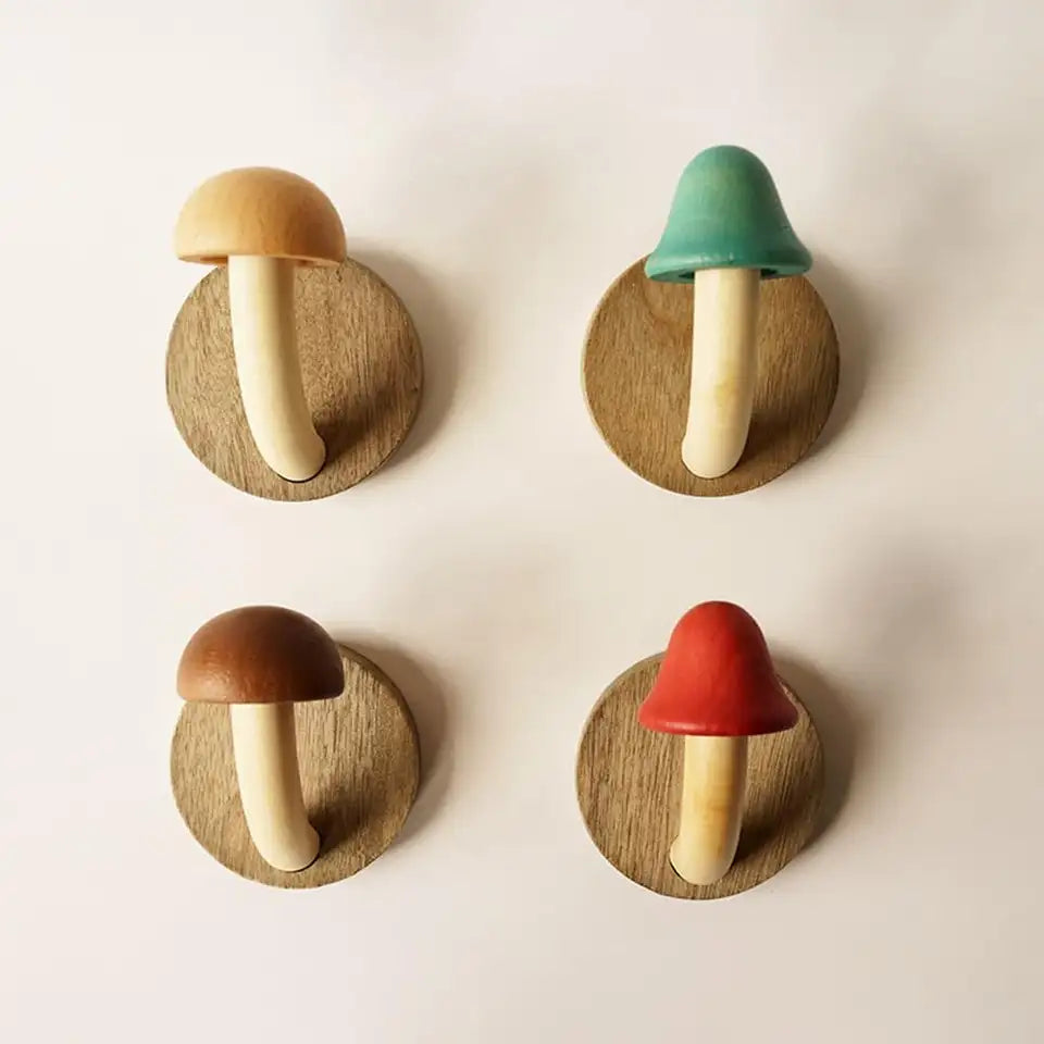 Artisanal Timber Mushroom Wall Hooks - Whimsical Coat Hooks for Wall 0