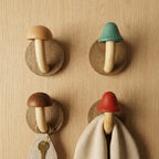 Artisanal Timber Mushroom Wall Hooks - Whimsical Coat Hooks for Wall 1