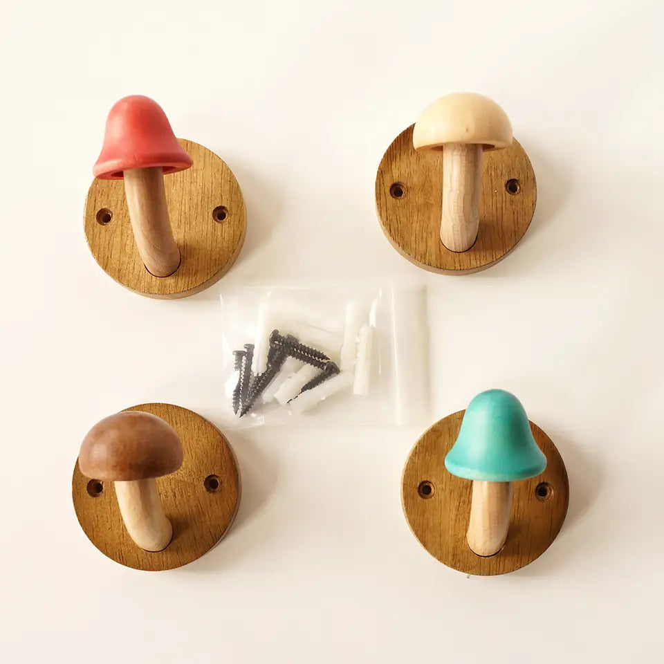 Artisanal Timber Mushroom Wall Hooks - Whimsical Coat Hooks for Wall 3