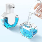 Clear mouthguard with blue liquid being filled by a hand on a light gray background