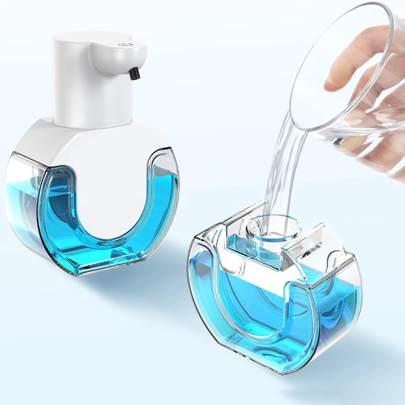 Clear mouthguard with blue liquid being filled by a hand on a light gray background