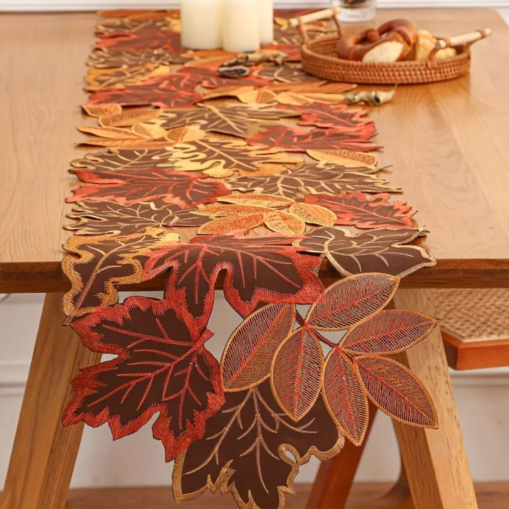 Autumn Leaves Table Runner - Embroidered Seasonal Dining Decor 0
