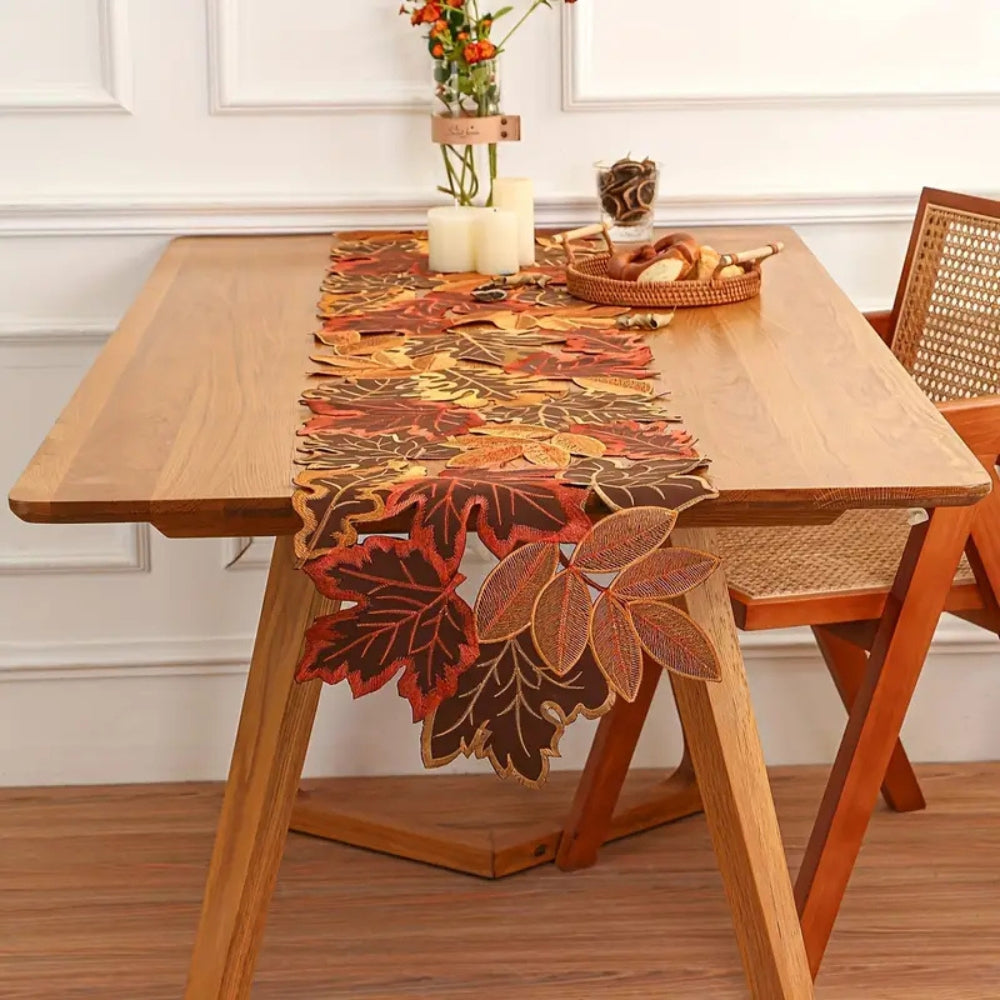 Autumn Leaves Table Runner - Embroidered Seasonal Dining Decor 1