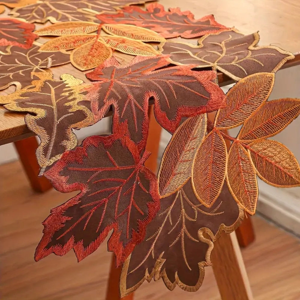 Autumn Leaves Table Runner - Embroidered Seasonal Dining Decor 2