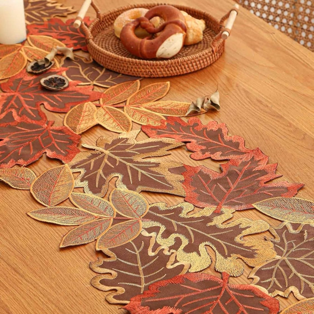 Autumn Leaves Table Runner - Embroidered Seasonal Dining Decor 3