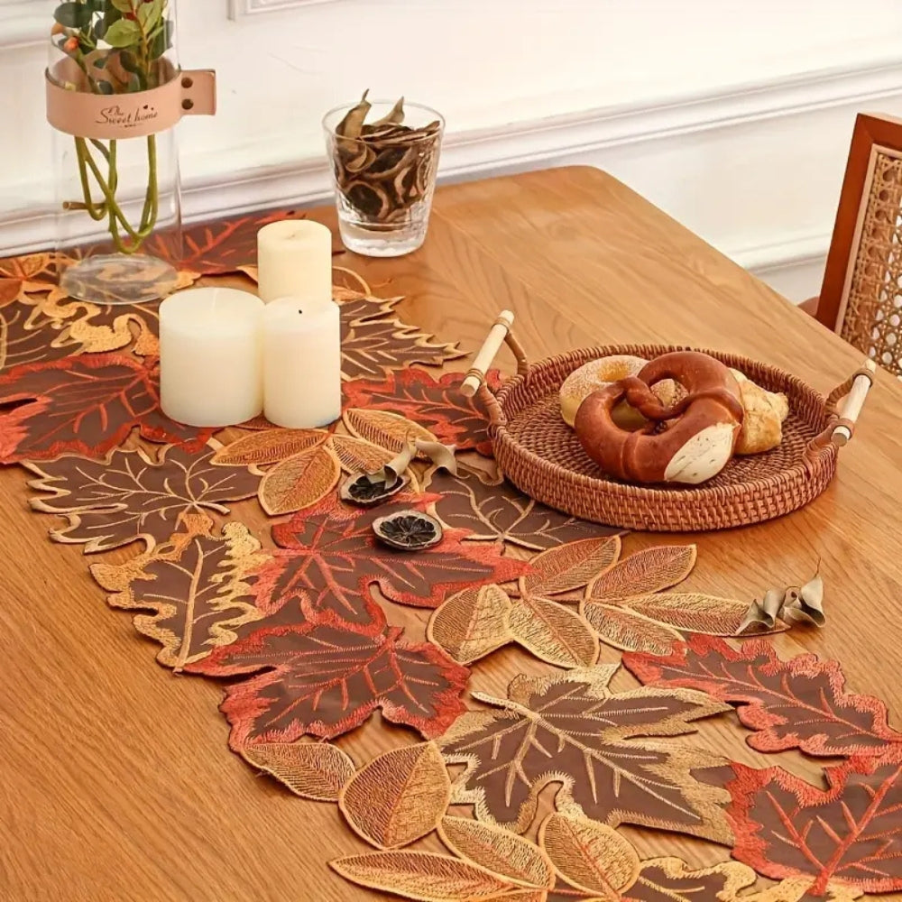 Autumn Leaves Table Runner - Embroidered Seasonal Dining Decor 4