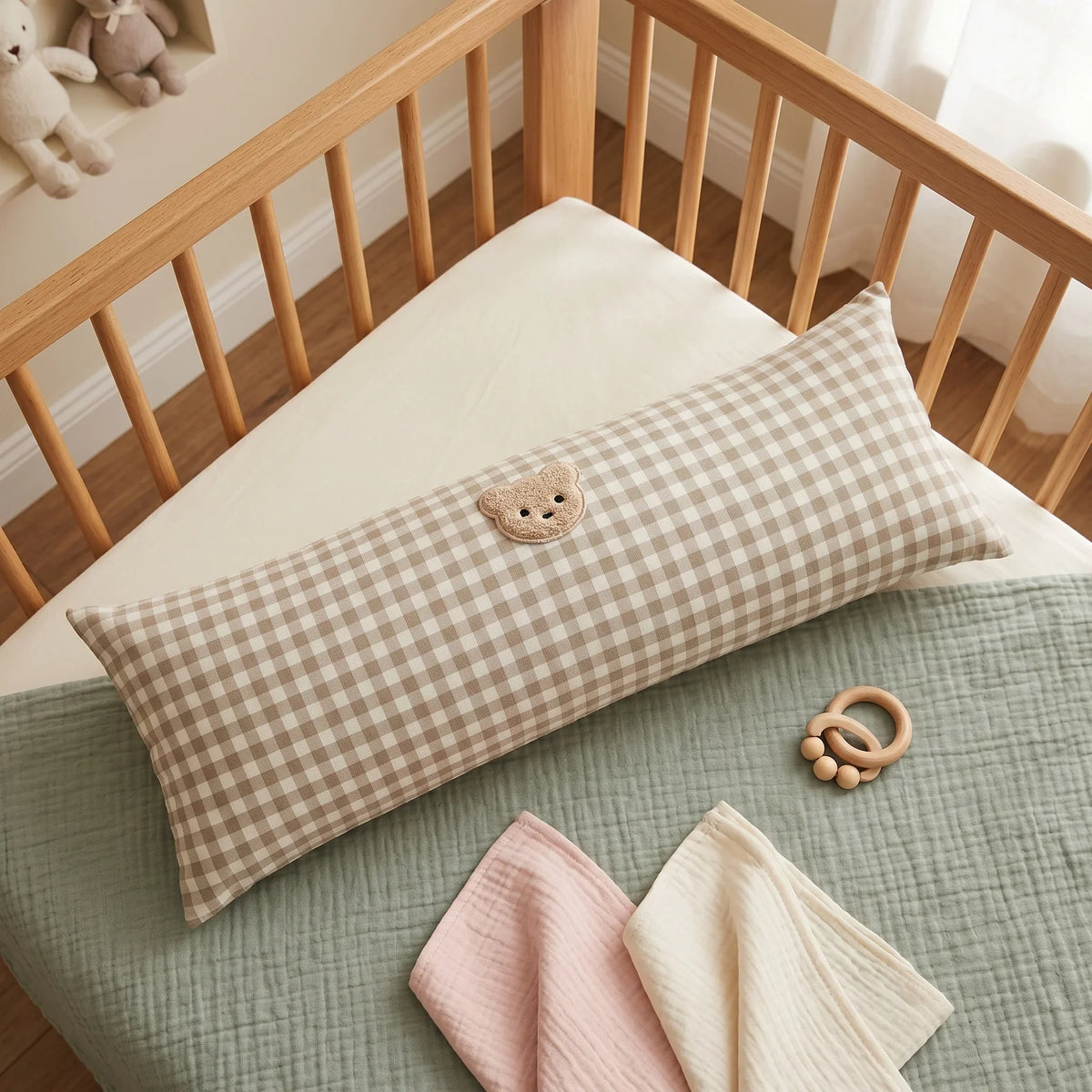 Baby Pillow - Soft Cotton Plaid Design for Gentle Head Support 4