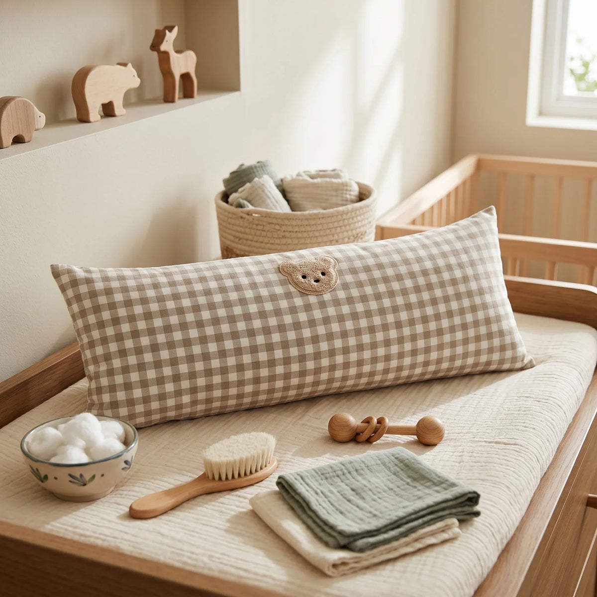 Baby Pillow - Soft Cotton Plaid Design for Gentle Head Support 5