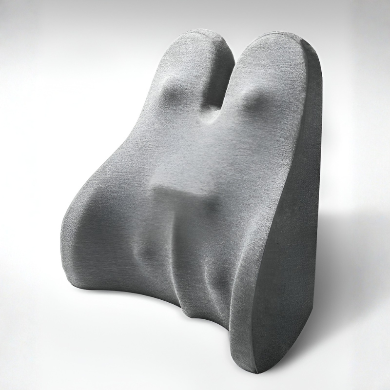 Gray wedge-shaped pillow on a white background