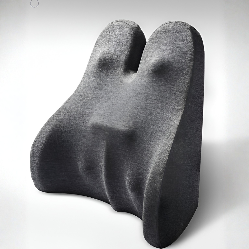 Gray ergonomic seat cushion on a white background