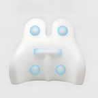 White ghost-shaped object with blue lights on a light gray background