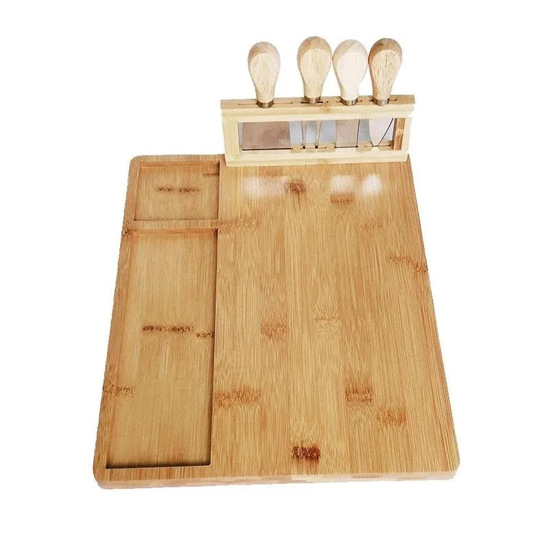 Bamboo Cheese Board Set with 4 Stainless Steel Cheese Knives 08