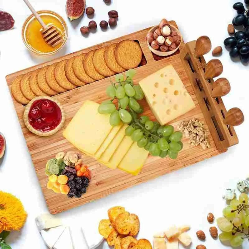 Bamboo Cheese Board Set with 4 Stainless Steel Cheese Knives 02