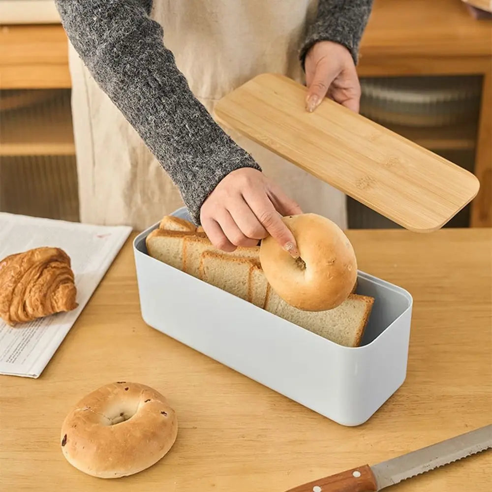 Bamboo Lid Bread Box - Stylish Bread Storage for Freshness & Organization 2