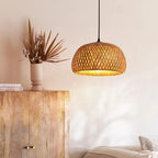 Bamboo Pendant Light - Handwoven Dome Ceiling Fixture for Warm Glow 0