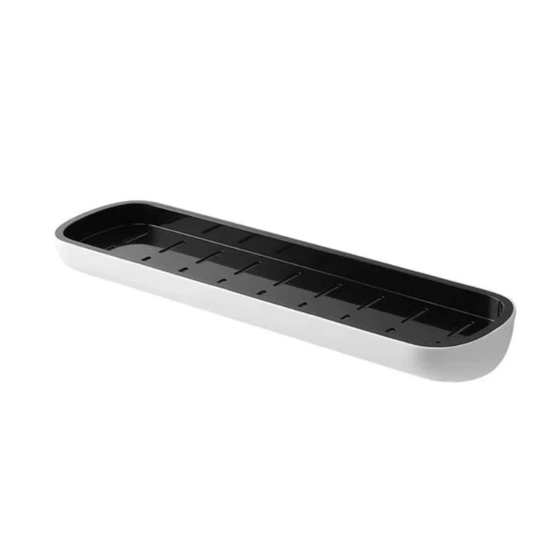 Black metal shelf on a white background