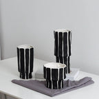Black Ceramic Vase with Geometric Design – Handmade Decorative Piece for Modern Home Decor 1