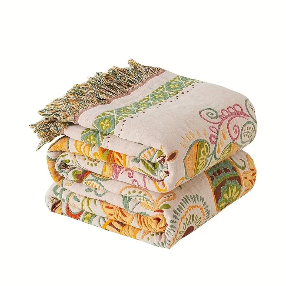 Boho Reversible Blanket - Lightweight Cotton Gauze with Floral Design 6