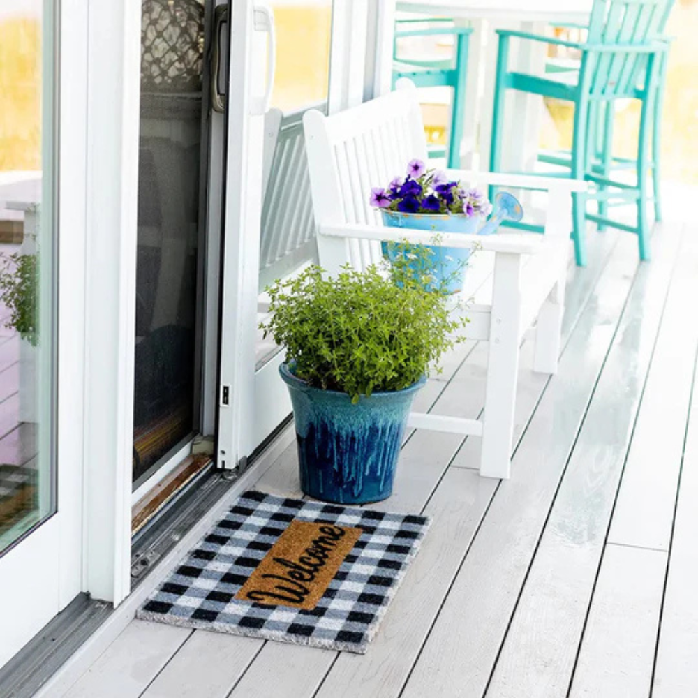 Buffalo Plaid Welcome Door Mat - Stylish Outdoor Entryway Coverage 1