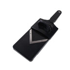 Black dustpan with measurements on a white background