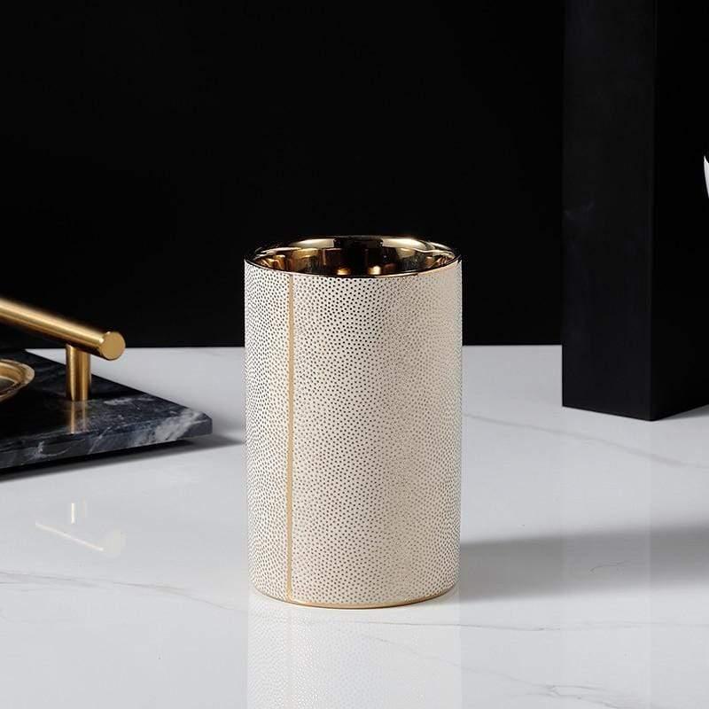 Ceramic Bathroom Accessories Set - Elegant 4-Piece with Gold Accents 11