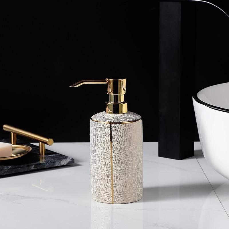 Ceramic Bathroom Accessories Set - Elegant 4-Piece with Gold Accents 6