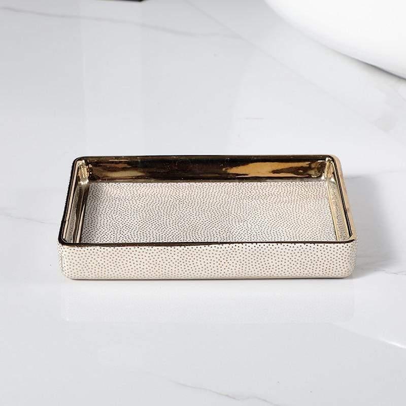 Ceramic Bathroom Accessories Set - Elegant 4-Piece with Gold Accents 7