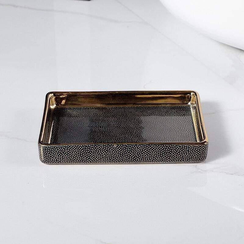 Ceramic Bathroom Accessories Set - Elegant 4-Piece with Gold Accents 8