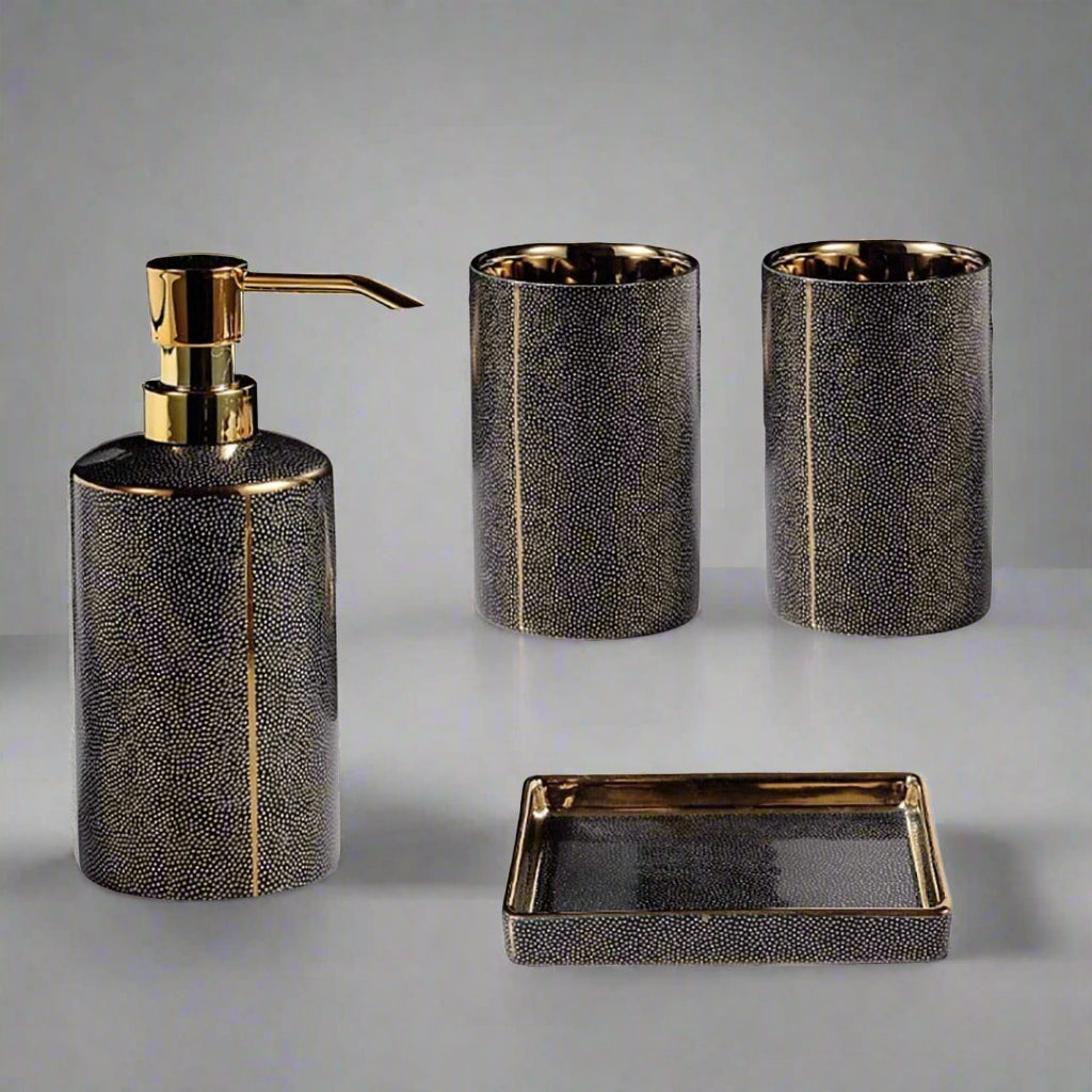 Ceramic Bathroom Accessories Set - Elegant 4-Piece with Gold Accents 9