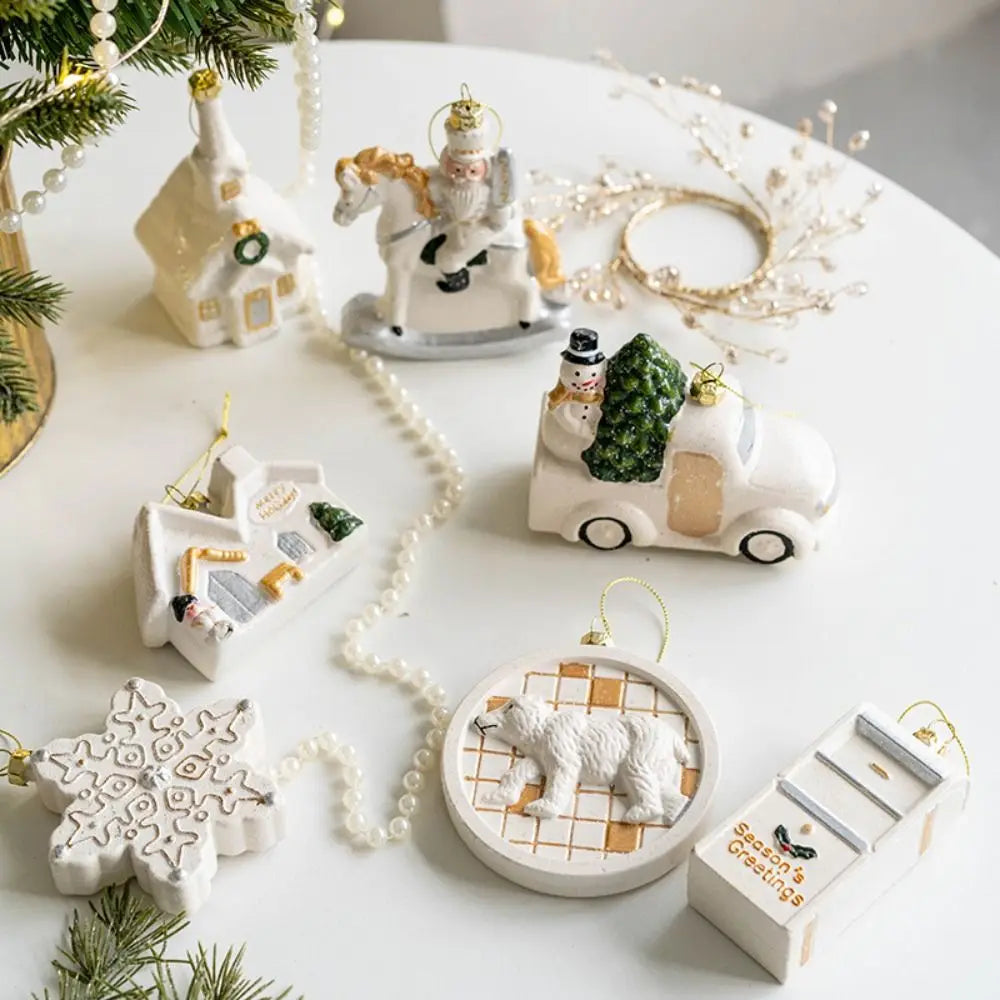 Ceramic Christmas Snowman House Pendant - Festive Ornaments for Decoration 1