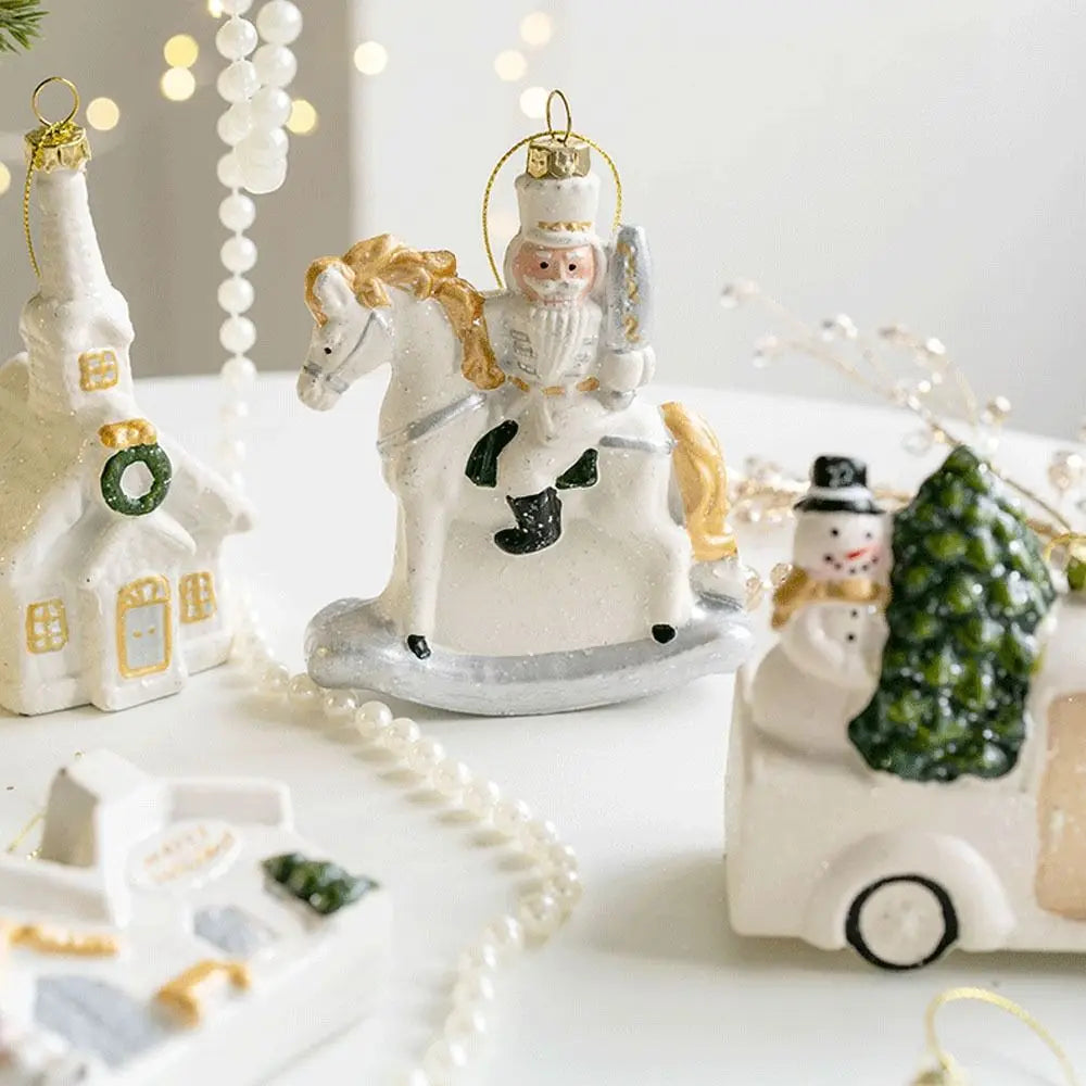 Ceramic Christmas Snowman House Pendant - Festive Ornaments for Decoration 2