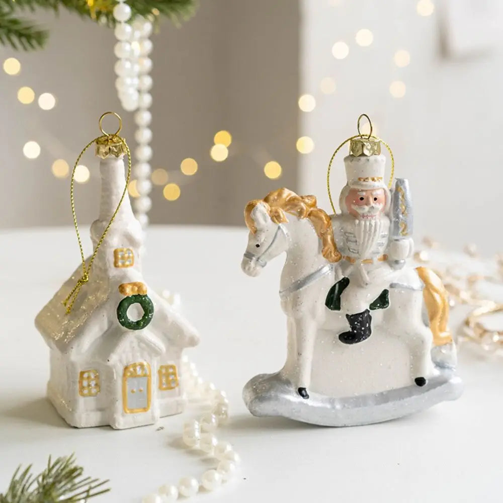 Ceramic Christmas Snowman House Pendant - Festive Ornaments for Decoration 3