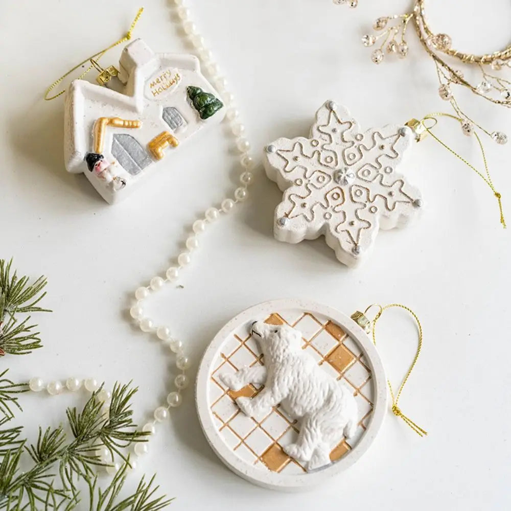 Ceramic Christmas Snowman House Pendant - Festive Ornaments for Decoration 5