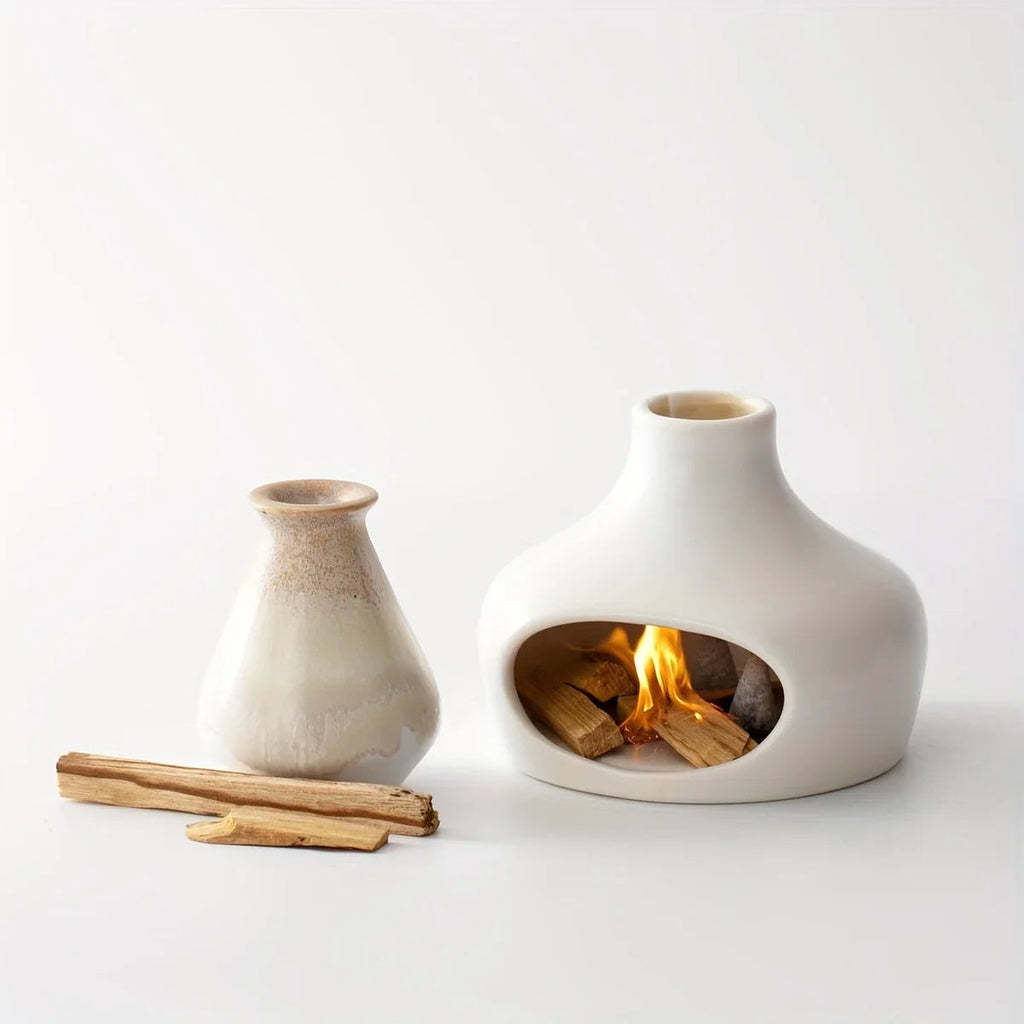 Ceramic Mini Fireplace for Meditation and Home Decor – Chimney-Style Smoke Burner, Elegant Heat-Safe Design 2