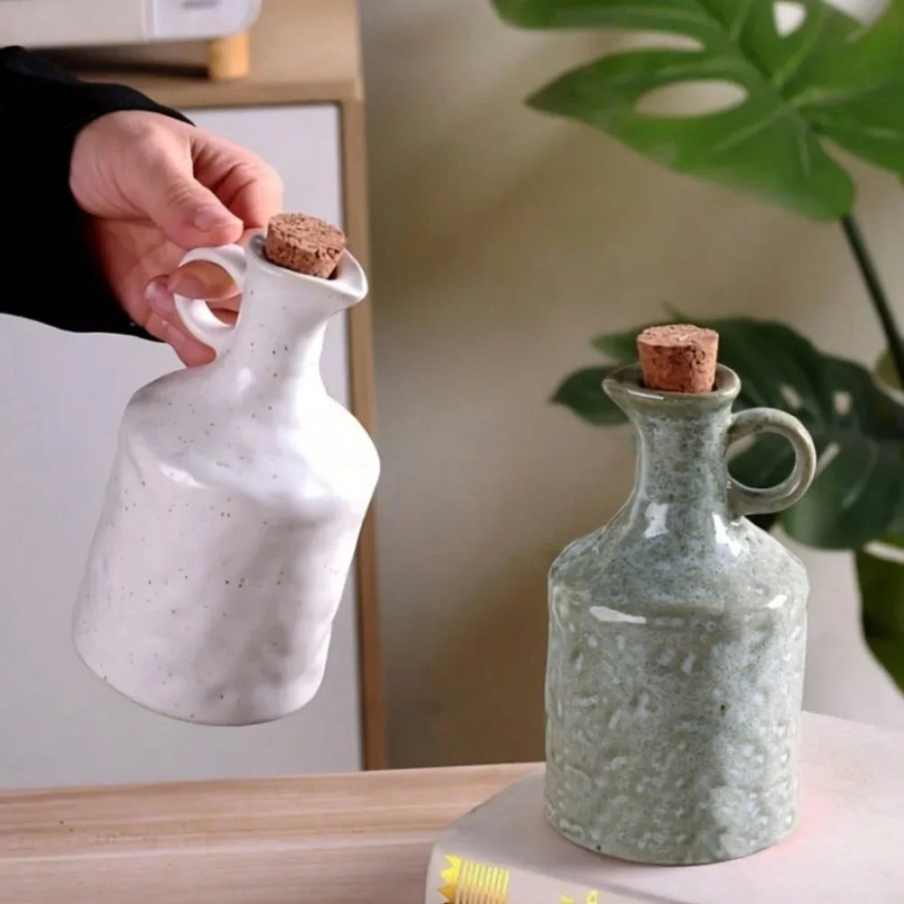 Ceramic Oil and Vinegar Bottle Set - 400ml Dispenser for Controlled Pouring 4